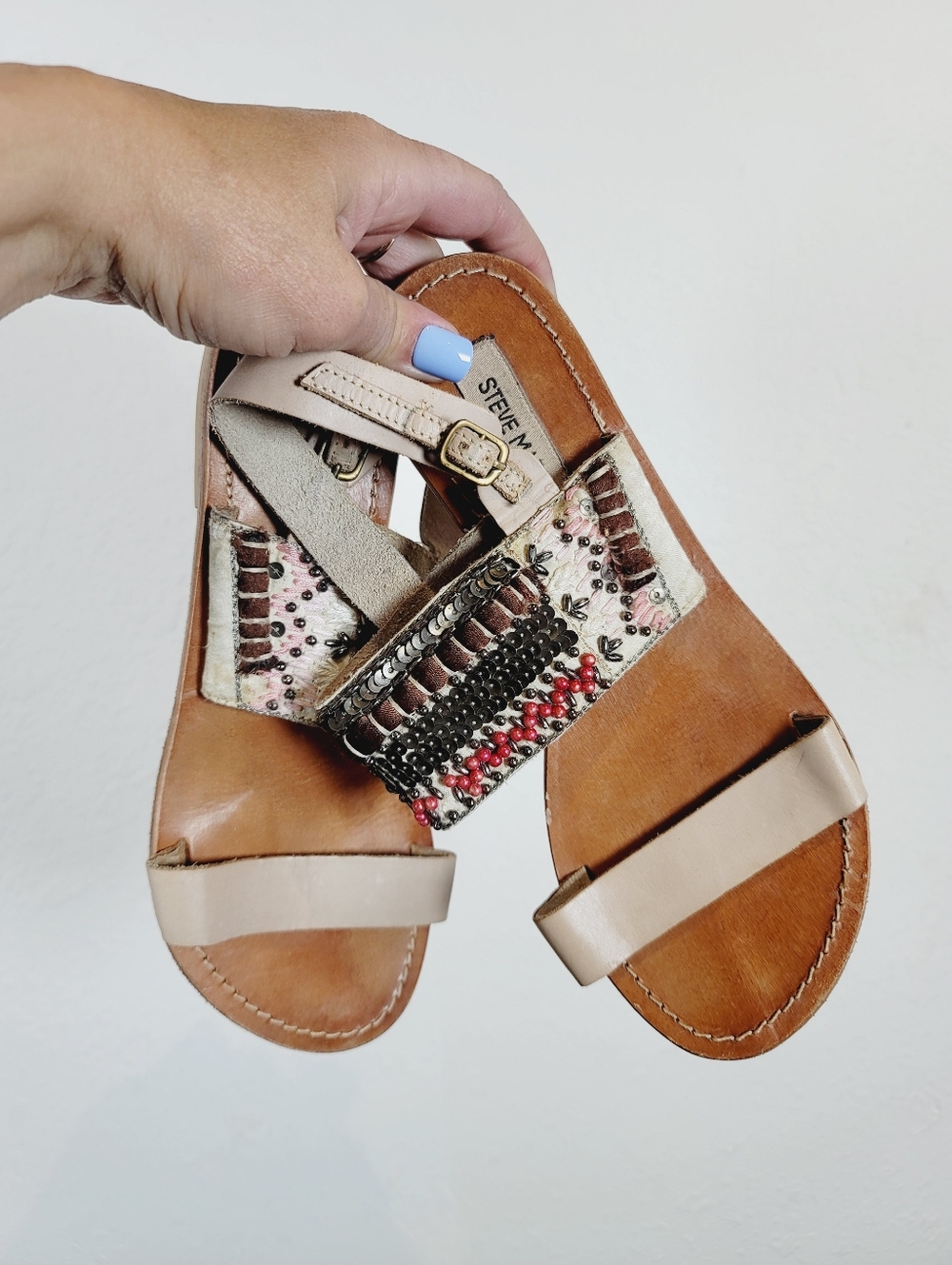 Steve Madden Golden Sandals with Beaded Embellishment, Size 8
